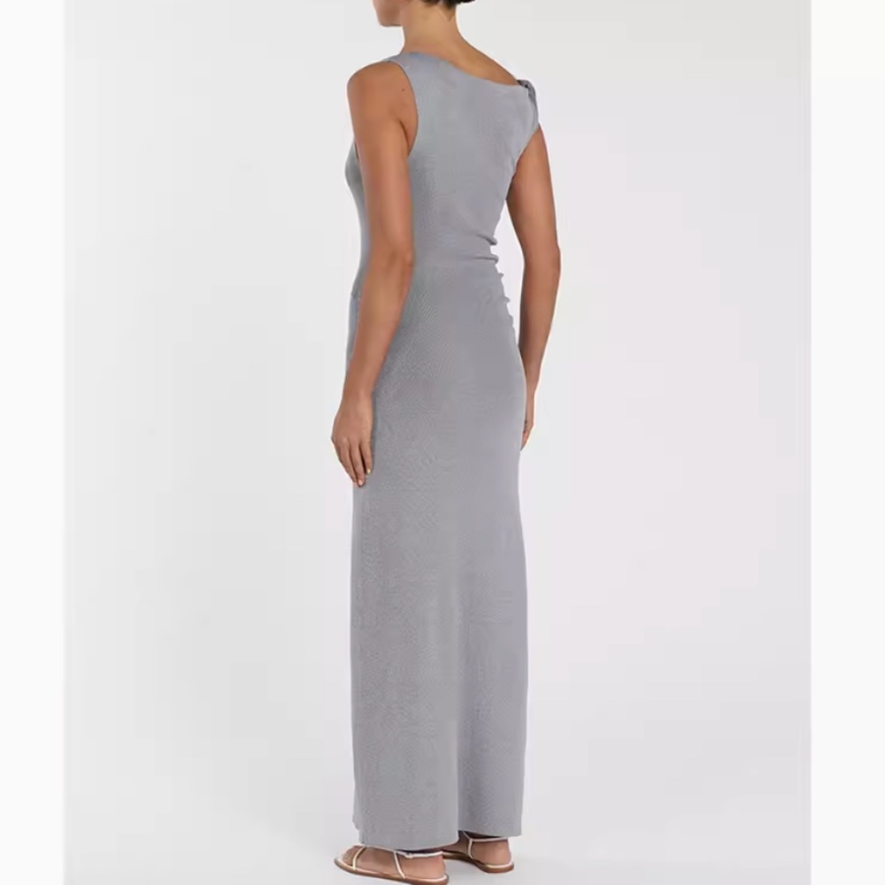 NEW DISSH Poppy Bitter Choc Asym Midi Dress - Silver Gray - Picture 3 of 8